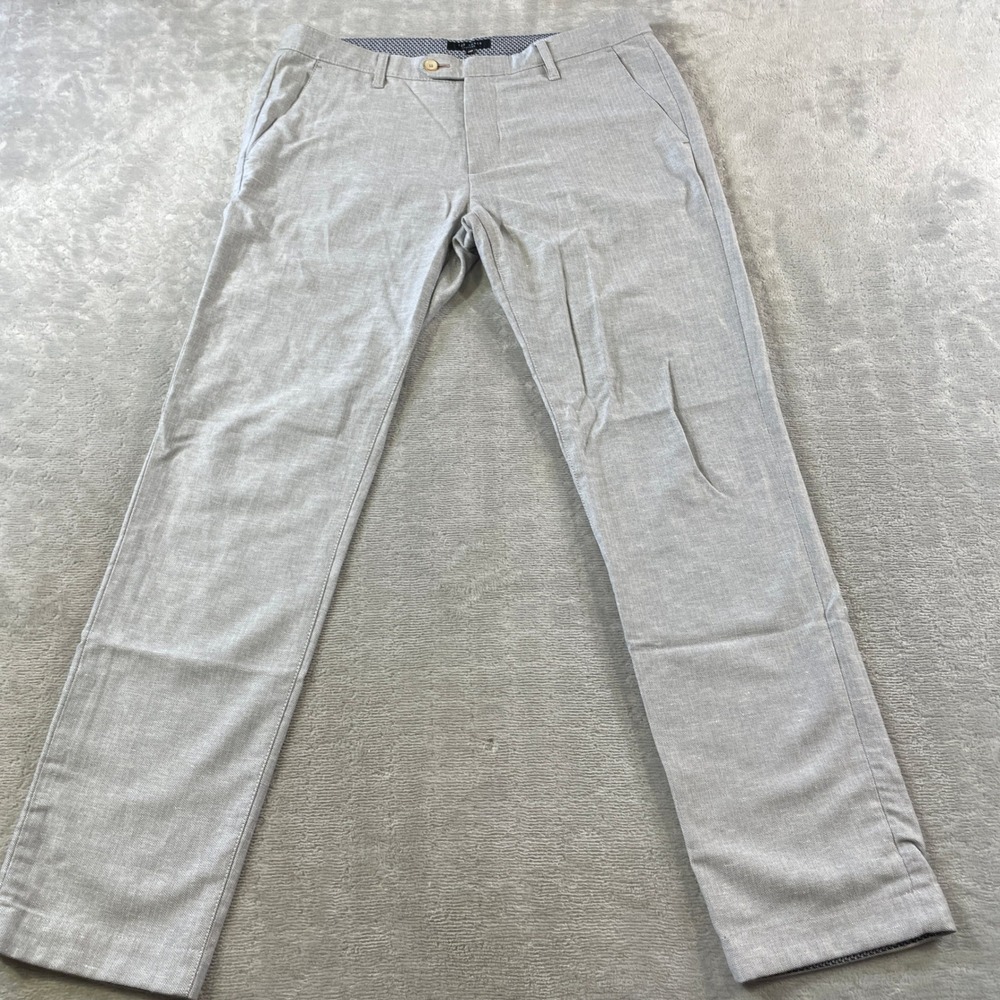 Ted Baker Pants Mens 34R Gray Slub Herringbone Stretch Office Preppy Minimalist